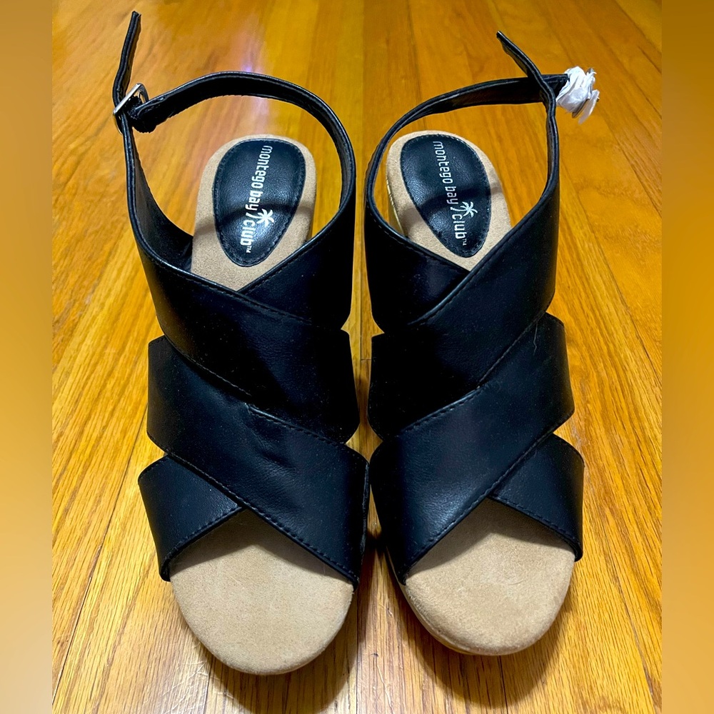New Black cork Wedge  sandals size 8 1/2 *New in box $26